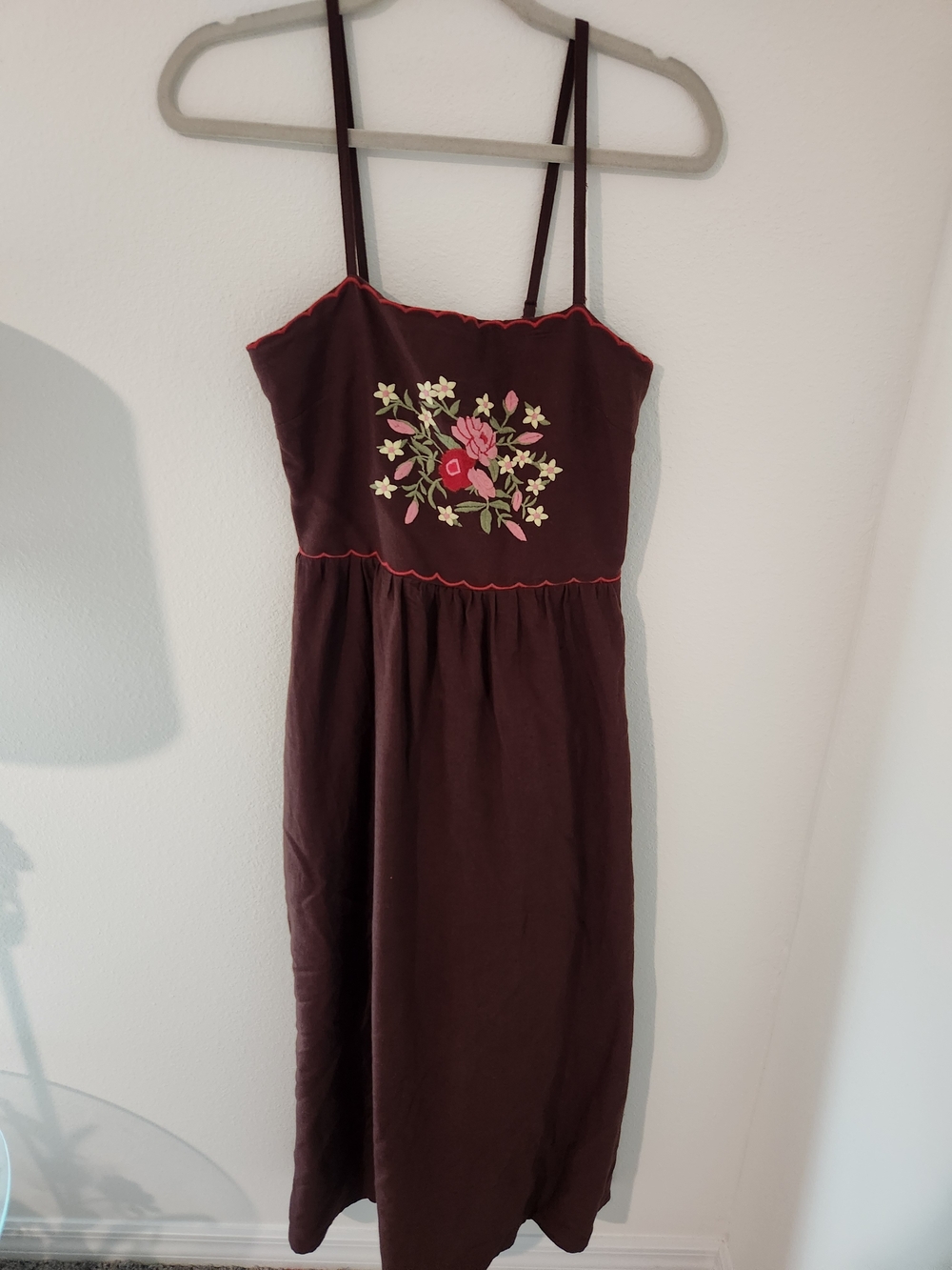 Brown Floral Embroidered Maxi Dress